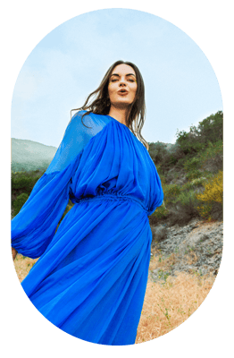 Layla Martin in blue dress 